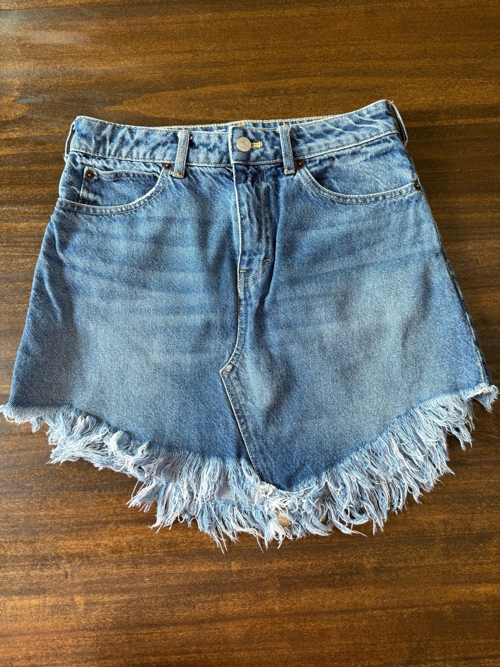 We The Free Frayed Hem High-Waist Denim Skirt - Light Blue